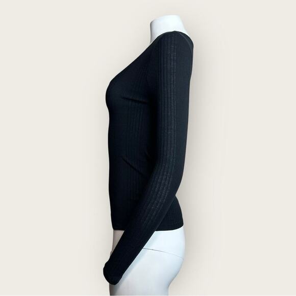NWT | Avec Les Filles | Ribbed Scoop Neck Long Sleeve Top | Black | Medium - Picture 4 of 11